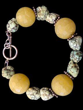 925 Sterling Silver Natural And Dyed Stone Size 7" Chunky Statement Bracelet